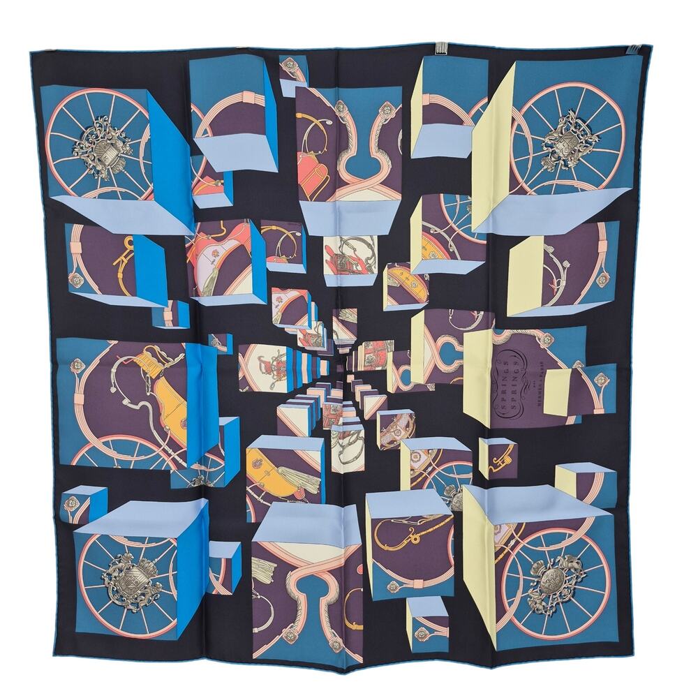 Hermes NWOT Springs Spring Silk Scarf Luxury Satin Rolled Trim 3D 90cm